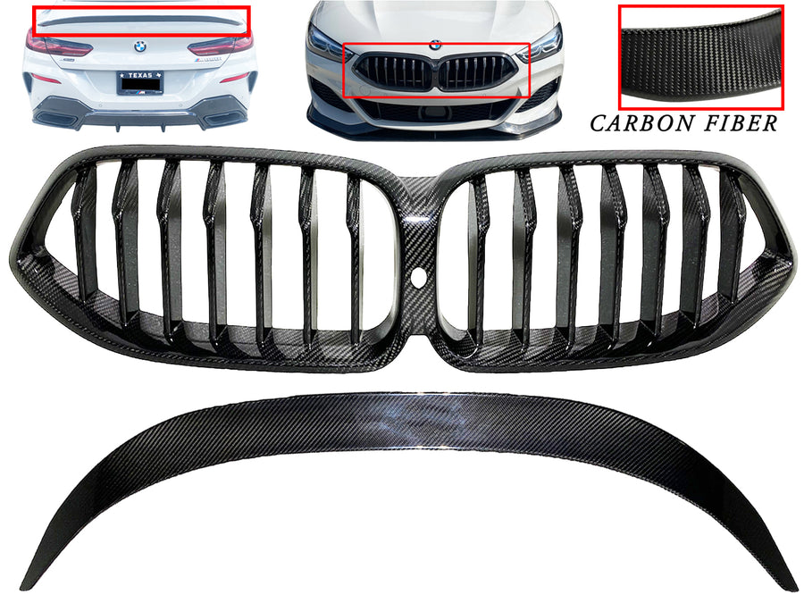 2019 2020 2021 2022 2023 2024 BMW 8-Series Front Bumper Upper Grille With Rear Trunk Spoiler Round - Texas-e-parts