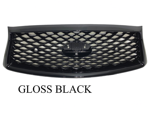 2018 2019 2020 2021 2022 2023 2024 Infiniti Q50 Front Bumper Upper Grille With Sensor Holes & Camera Option Gloss Black - Texas-e-parts