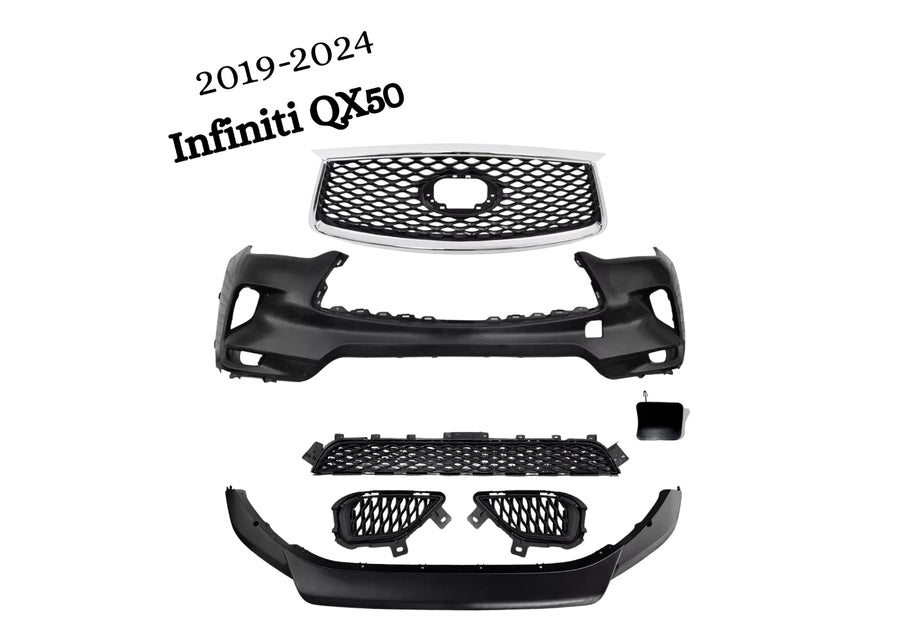 2019-2024 Infiniti QX50 Complete Front Bumper Cover w/o Hole W Side Grille lower Cover - Texas-e-parts