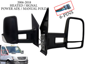 2006 2007 2008 2009 2010 2011 2012 2013 2014 2015 2016 2017 2018 Dodge Mercedes-Benz Freightliner Sprinter 2500 3500 Van Right Front Door Side Rear View Mirror Heated Signal Power Adjustment Manual Fold Long Arm Passenger