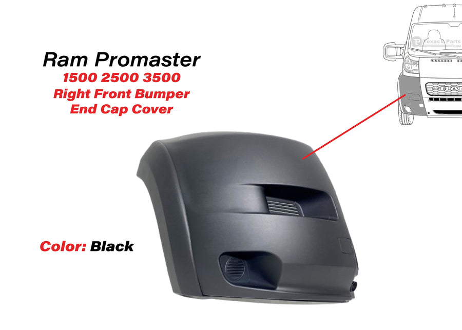 2019-2022 Ram Promaster Front Bumper Right Passenger Side End Cap Cover Black - Texas-e-parts