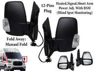 2020 2021 2022 2023 2024 Ford Transit 150 250 350 350HD Left Right Front Door Power Side Rear View Mirror Heated Signal Power Adjustment With BSM ( Blind Spot Monitoring ) Short Arm Manual Fold Driver Passenger