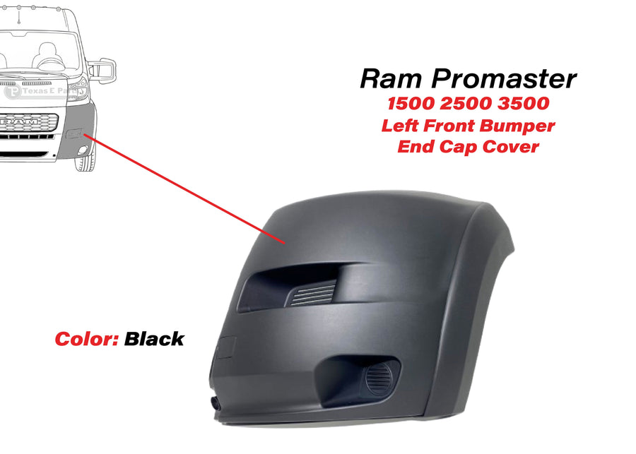 2019-2022 Ram Promaster 1500 2500 3500 Front Bumper Left Driver Side End Cap Cover Black - Texas-e-parts