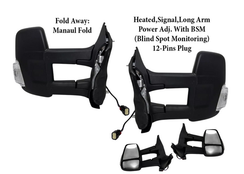 2020-2024 Ford Transit 150 250 350 350HD Left Right Front Door Power Side Rear View Mirror Heated Signal Power Adjustment With BSM ( Blind Spot Monitoring ) Long Arm Manual Fold Driver Passenger - Texas-e-parts