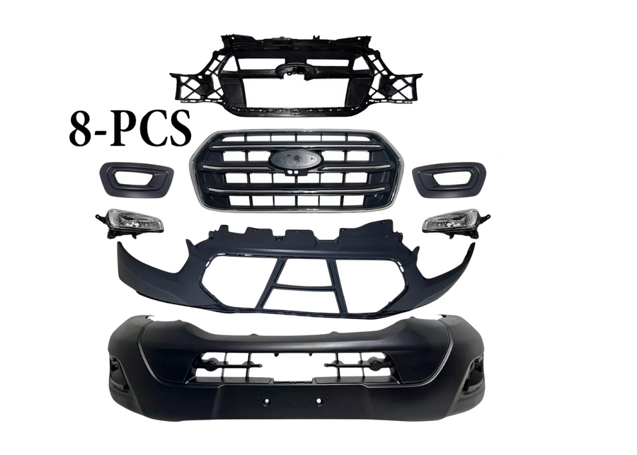 2020 Ford Transit 150 250 350 350HD Front Bumper Upper Lower Cover Grille With Camera Option Inner Bracket & Fog Light Lamp With Cover 8-PCS - Texas-e-parts