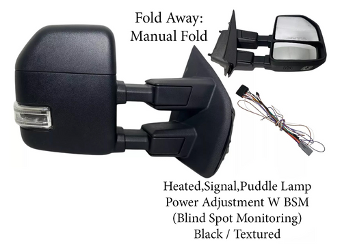 2017-2022 Ford F-250 F-350 Super Duty Right Front Door Side Rear View Mirror Heated Signal Puddle Light Power Adjustment With BSM (Blind Spot Monitoring) Black Textured Passenger - Texas-e-parts