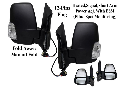 2020-2024 Ford Transit 150 250 350 350HD Left Right Front Door Power Side Rear View Mirror Heated Signal Power Adjustment With BSM ( Blind Spot Monitoring ) Short Arm Manual Fold Driver Passenger - Texas-e-parts
