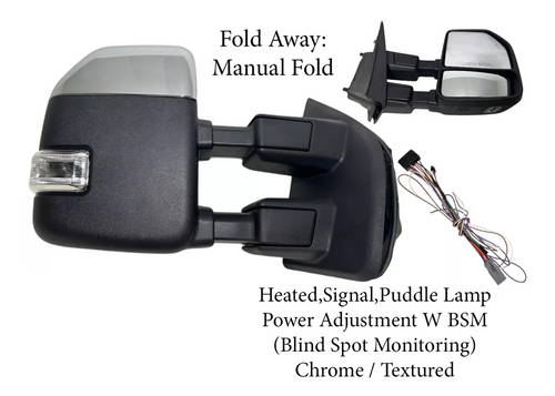 2017-2022 Ford F-250 F-350 Super Duty Right Front Door Side Rear View Mirror Heated Signal Puddle Light Power Adjustment With BSM (Blind Spot Monitoring) Chrome Textured Passenger - Texas-e-parts