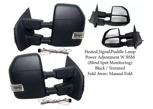 2017-2022 Ford F-250 F-350 Super Duty Left Right Front Door Side Rear View Mirror Heated Signal Puddle Light Power Adjustment With BSM (Blind Spot Monitoring) Black / Textured Driver & Passenger Set - Texas-e-parts
