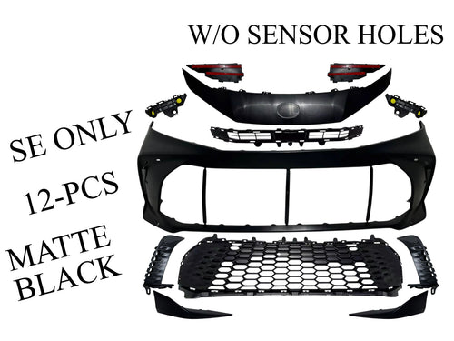 2025 Toyota Camry SE Front Bumper Cover Without Sensor Holes With Upper Lower Grille Side Molding Trim Brackets Matte Black Set - Texas-e-parts