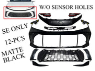 2025 Toyota Camry SE Front Bumper Cover Without Sensor Holes With Upper Lower Grille Side Molding Trim Brackets Matte Black Set
