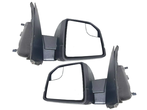 2015-2020 Ford F-150 Front Door Side Power Rear View Mirror Blind Spot Manual Fold Textured Left Driver & Right Passenger Set - Texas-e-parts