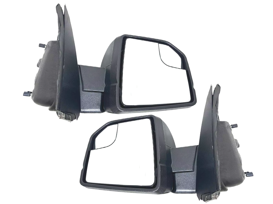 2015-2020 Ford F-150 Front Door Side Power Rear View Mirror Blind Spot Manual Fold Textured Left Driver & Right Passenger Set - Texas-e-parts