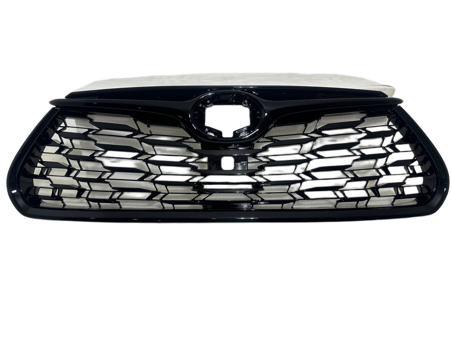 2020-2025 Toyota Highlander Front Bumper Upper Grille W Cam Option Gloss Black - Texas-e-parts
