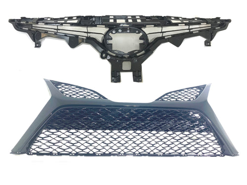 2018-2020 Toyota Camry XSE SE Front Bumper Upper Lower Grille Gloss Black Set - Texas-e-parts