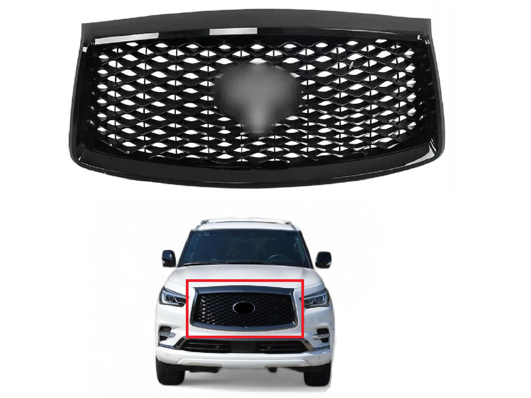 2018 2019 2020 2021 Infiniti QX80 Grille Front Bumper Upper Grille Gloss Black