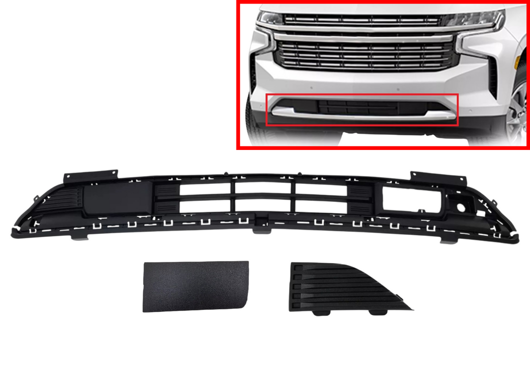 2021 2022 2023 2024 Chevrolet Suburban Tahoe Grille Front Bumper Lower Grille With Tow Cap Cover & Auxiliary Heater Wiring Harness Cover