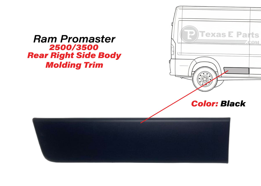 2019-2026 Ram ProMaster 2500 3500 Extended Rear Right Passenger Side Body Molding Trim Black - Texas-e-parts