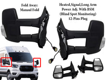 Load image into Gallery viewer, 2020 2021 2022 2023 2024 Ford Transit 150 250 350 350HD Left Right Front Door Power Side Rear View Mirror Heated Signal Power Adjustment With BSM ( Blind Spot Monitoring ) Long Arm Manual Fold Driver Passenger