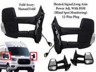 2020 2021 2022 2023 2024 Ford Transit 150 250 350 350HD Left Right Front Door Power Side Rear View Mirror Heated Signal Power Adjustment With BSM ( Blind Spot Monitoring ) Long Arm Manual Fold Driver Passenger