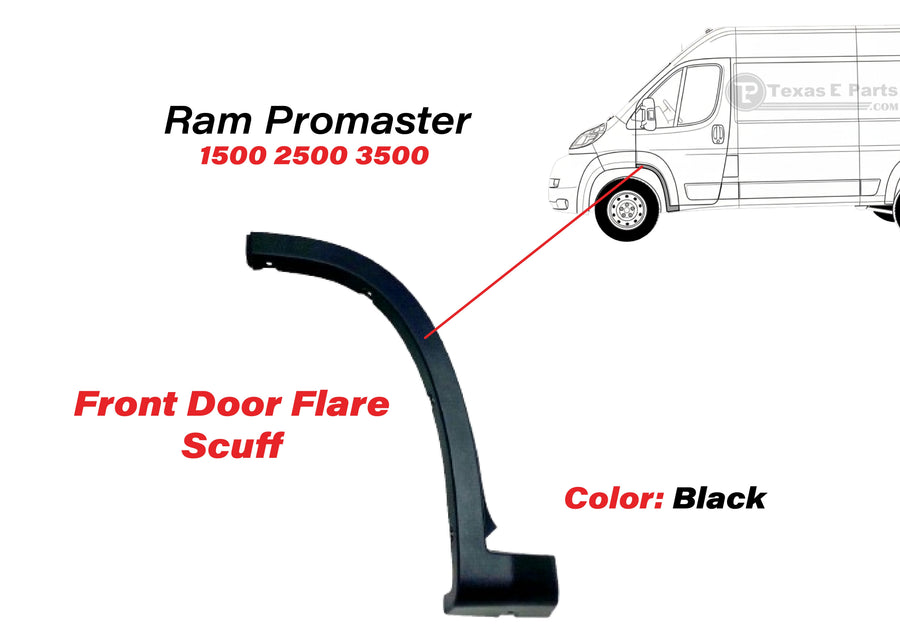 2019-2026 Ram ProMaster 1500 2500 3500 Front Door Flare Scuff Trim Left Driver Side Black - Texas-e-parts