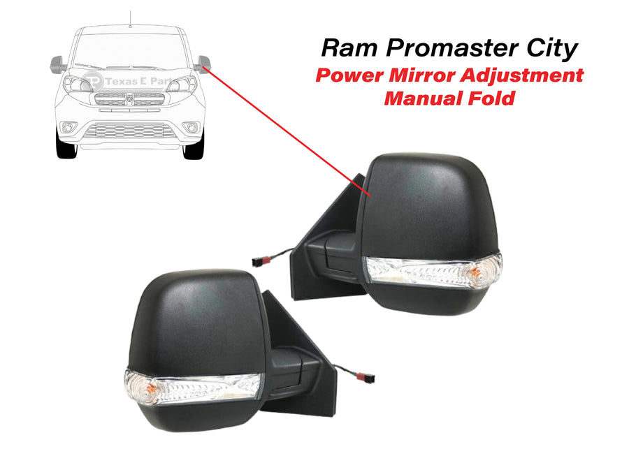 2015-2022 Ram Promaster City Left Right Front Door Side Rear View Mirror Heated Signal Power Mirror Adjustment Manual Fold Driver & Passenger Set - Texas-e-parts