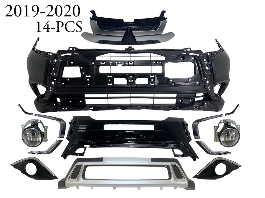 2019-2020 Mitsubishi Outlander Front Bumper Cover Grille Center Lower Panel Chromes 14-Pcs - Texas-e-parts