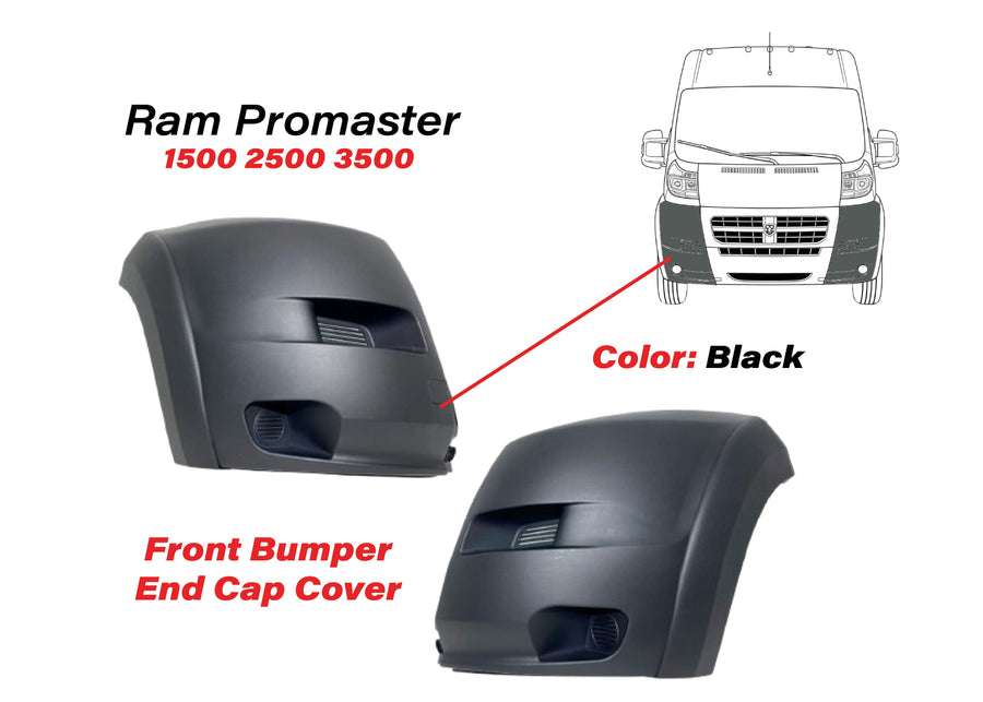 2019-2022 Ram Promaster 1500 2500 3500 Left Right Front Bumper Side End Cap Cover Black Driver & Passenger Set - Texas-e-parts