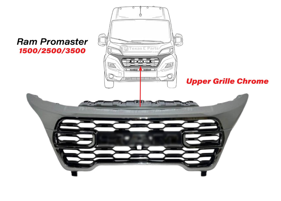 2023-2025 Ram Promaster 1500 2500 3500 & Promaster EV Front Bumper Upper Grille Chrome - Texas-e-parts