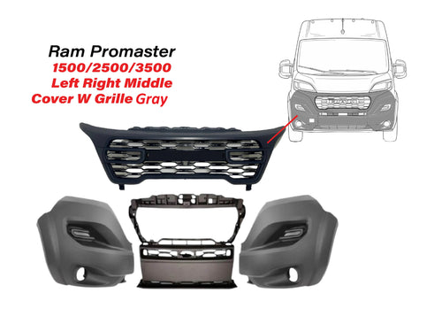 2023-2025 Ram Promaster 1500 2500 3500 Front Bumper Left Right Middle Cover With Upper Grille Gray - Texas-e-parts