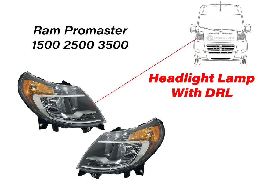 2014-2022 Ram Promaster 1500 2500 3500 Headlight Lamp With DRL Front Left Driver Right Passenger Set - Texas-e-parts