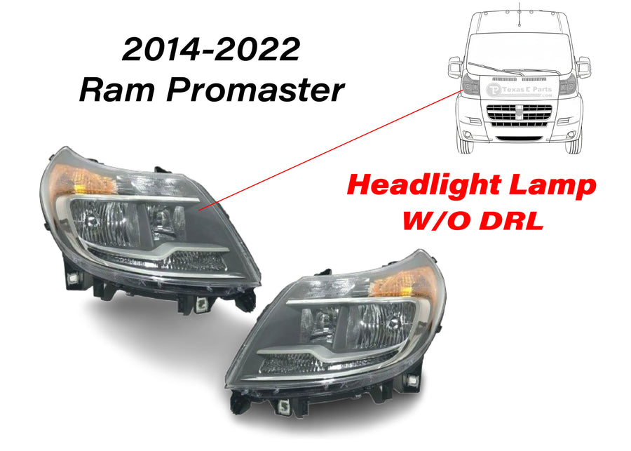 2014-2022 Ram Promaster Headlight Lamp Without Daytime Running Light Front Left Driver Right Passenger Set - Texas-e-parts