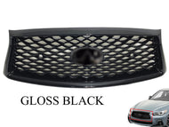 2018 2019 2020 2021 2022 2023 2024 Infiniti Q50 Front Bumper Upper Grille With Sensor Holes & Camera Option Gloss Black