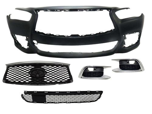 2016 2017 2018 2019 2020 Infiniti QX60 Front Bumper Cover With Upper Lower Grille & Fog Covers - Texas-e-parts