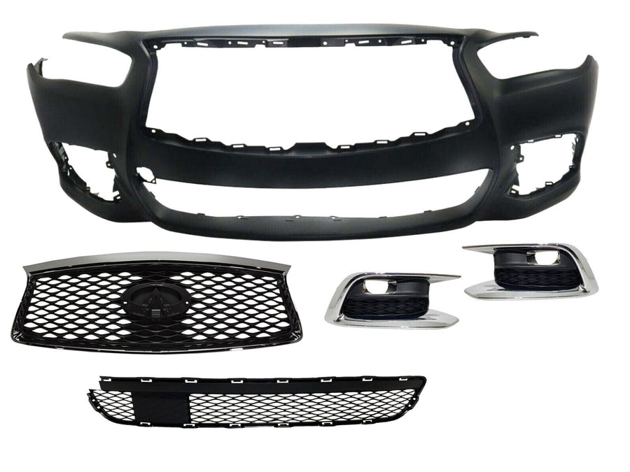 2016 2017 2018 2019 2020 Infiniti QX60 Front Bumper Cover With Upper Lower Grille & Fog Covers - Texas-e-parts