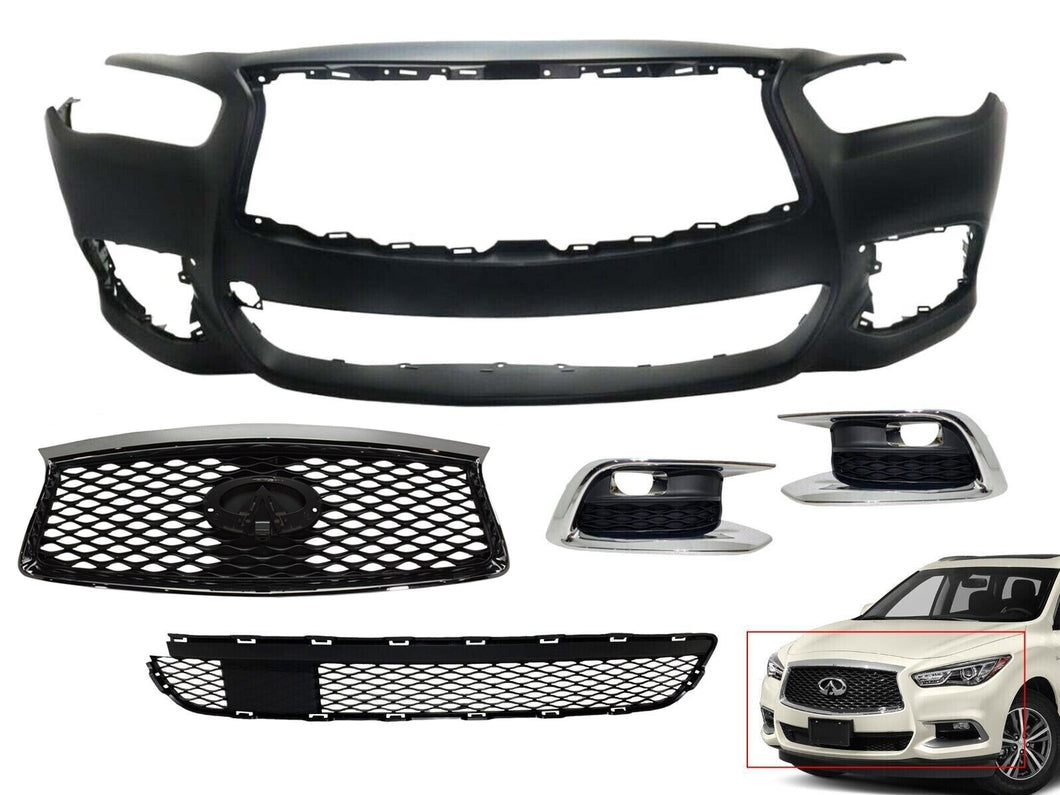 2016 2017 2018 2019 2020 Infiniti QX60 Front Bumper Cover With Upper Lower Grille & Fog Covers