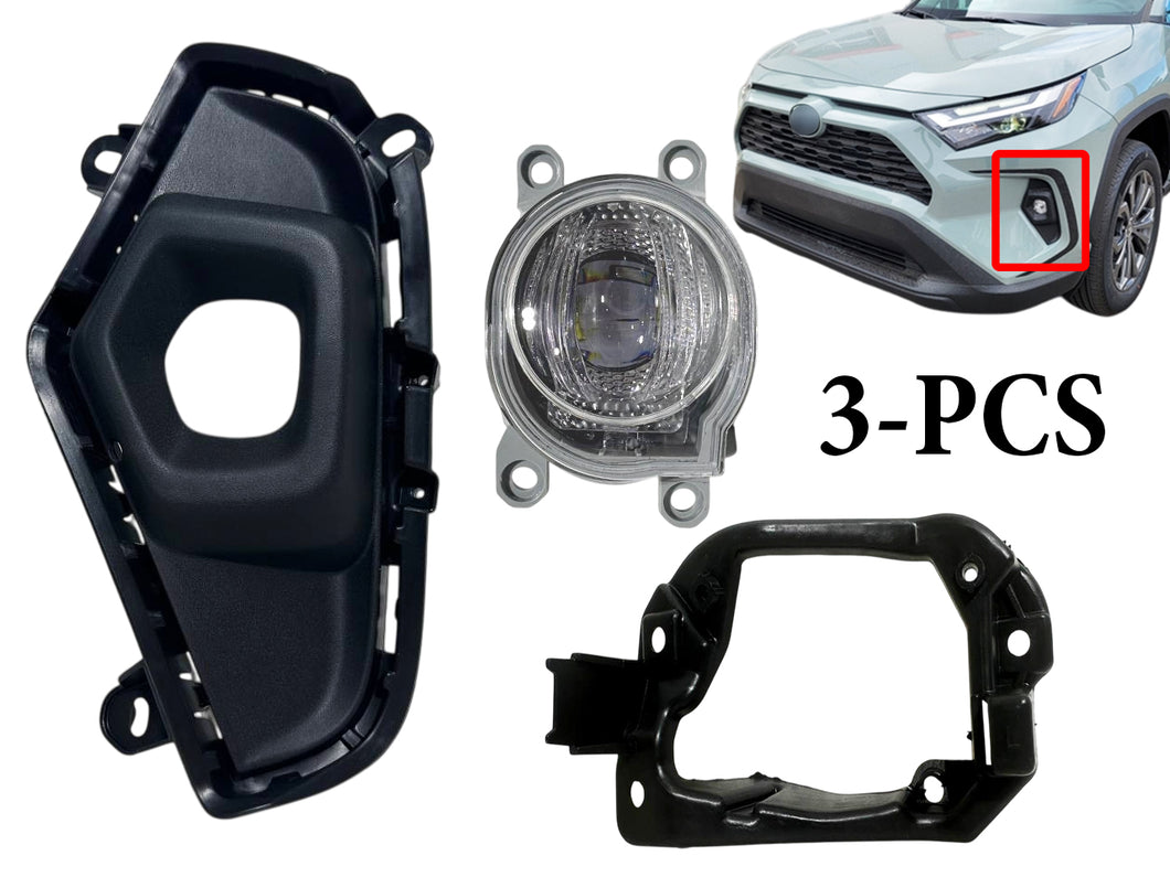 2022 2023 2024 Toyota Rav4 XLE Premium Front Bumper Fog Light Lamp With Cover & Bracket Left Driver Side 3-PCS