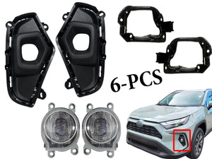 2022 2023 2024 Toyota Rav4 XLE Premium Front Bumper Fog Light Lamp With Cover Bracket Left Driver & Right Passenger Side 6-PCS