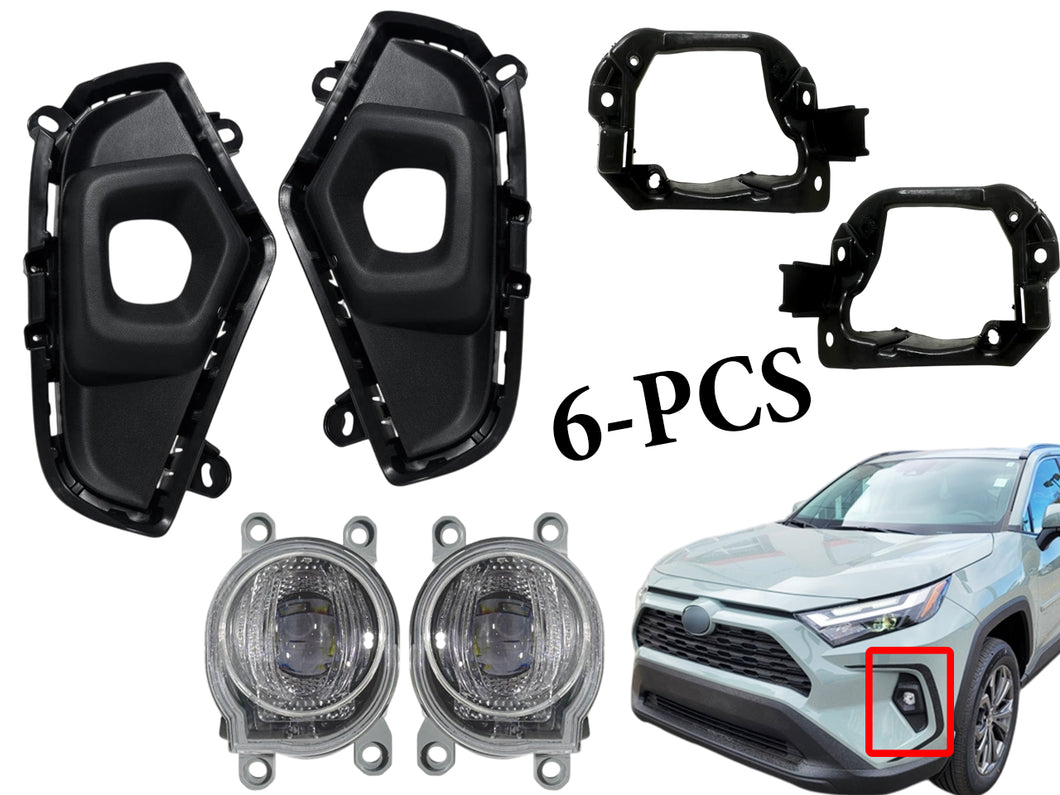 2022 2023 2024 Toyota Rav4 XLE Premium Front Bumper Fog Light Lamp With Cover Bracket Left Driver & Right Passenger Side 6-PCS