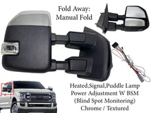 Load image into Gallery viewer, 2017 2018 2019 2020 2021 2022 Ford F-250 F-350 Super Duty Right Front Door Side Rear View Mirror Heated Signal Puddle Light Power Adjustment With BSM (Blind Spot Monitoring) Chrome Textured Passenger