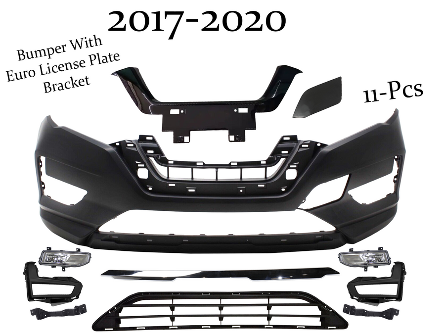 2017 2018 2019 2020 Nissan Rogue Front Bumper Cover Chrome Fog Lamp Lower Grille Euro Style - Texas-e-parts