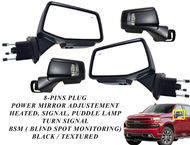 2019 2020 2021 2022 2023 2024 Chevrolet Silverado Front Door Power Side Rear View Mirror Heated Turn Signal Puddle Lamp Power Mirror Adjustment With BSM ( Blind Spot Monitoring ) Black Textured Left Driver & Right Passenger Set
