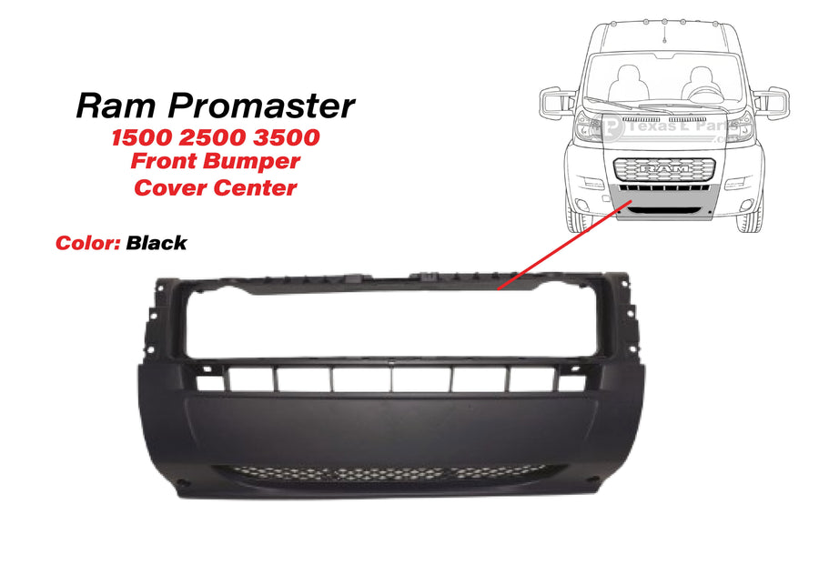 2019-2022 Ram ProMaster 1500 2500 Front Bumper Cover Center Lower Black - Texas-e-parts