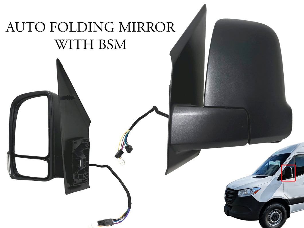 2019 2020 2021 2022 2023 Mercedes Benz Sprinter 1500 2500 3500 Side Rear View Mirror Short Arm Power Heated Signal Auto Folding With BSM Left Driver Side - Texas-e-parts