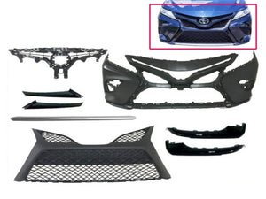 2018 2019 2020 Toyota Camry XSE SE Front Bumper Cover With Upper Lower Grille Headlight Trims Side Lower Trims & Center Lower Silver Trim