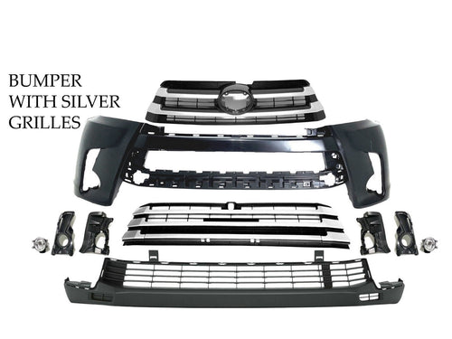 2017 2018 2019 Toyota Highlander Front Bumper Cover With Upper & Lower Grille Silver Complete - Texas-e-parts