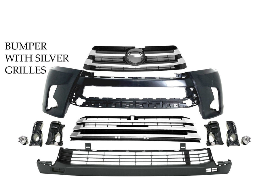 2017 2018 2019 Toyota Highlander Front Bumper Cover With Upper & Lower Grille Silver Complete - Texas-e-parts
