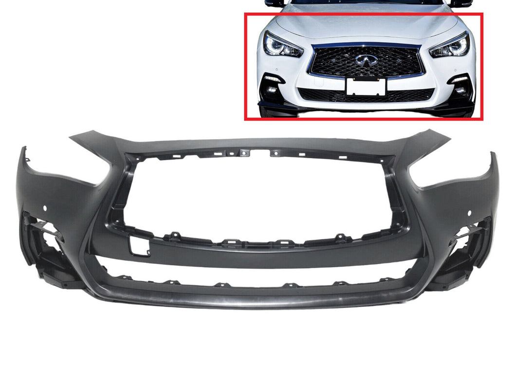 2018 2019 2020 2021 2022 2023 2024 Infiniti Q50 Q50s Sports Front Bumper Cover With Two Sensor Holes - Texas-e-parts