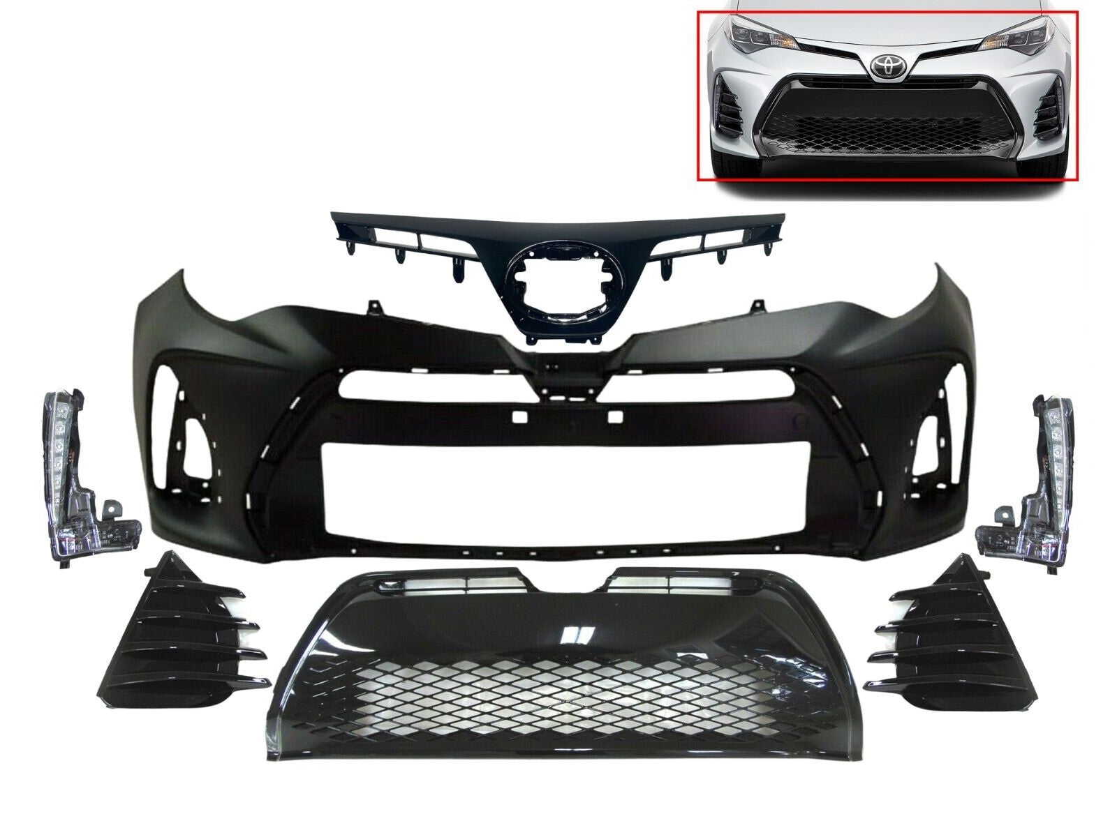 2017 2018 2019 Toyota Corolla XSE SE Front Bumper Cover Upper Lower Grille Daytime Running Light W Cover Texas e parts