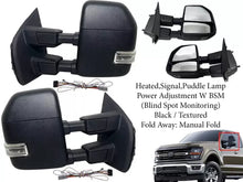 Load image into Gallery viewer, 2017 2018 2019 2020 2021 2022 Ford F-250 F-350 Super Duty Left Right Front Door Side Rear View Mirror Heated Signal Puddle Light Power Adjustment With BSM (Blind Spot Monitoring) Black / Textured Driver &amp; Passenger Set